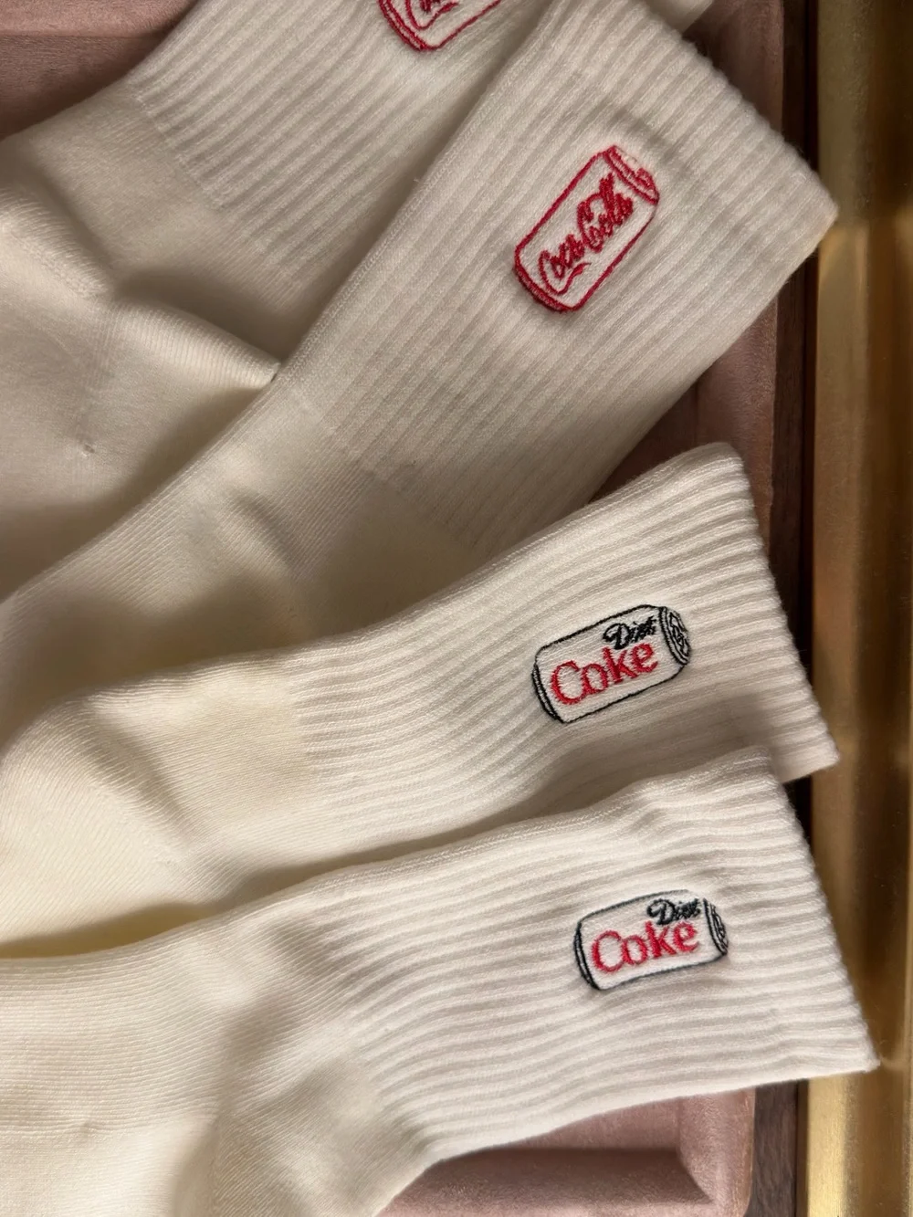 Diet Coke Embroidered White Crew Socks - Classic Logo